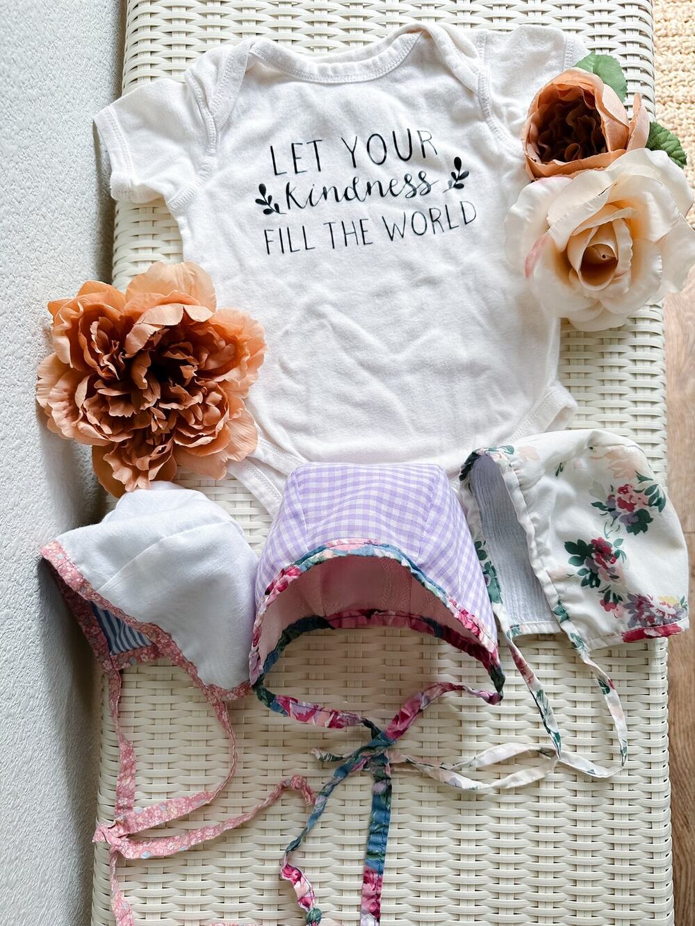 3 Darling Spring Baby Bonnets Reversible Gingham + Blooming Floral